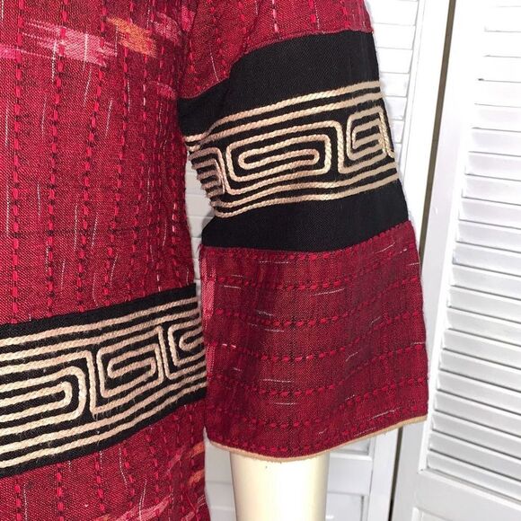 Vintage Tribal Boho Aztec Burgundy Tapestry Jacket Large - Picture 9 of 12